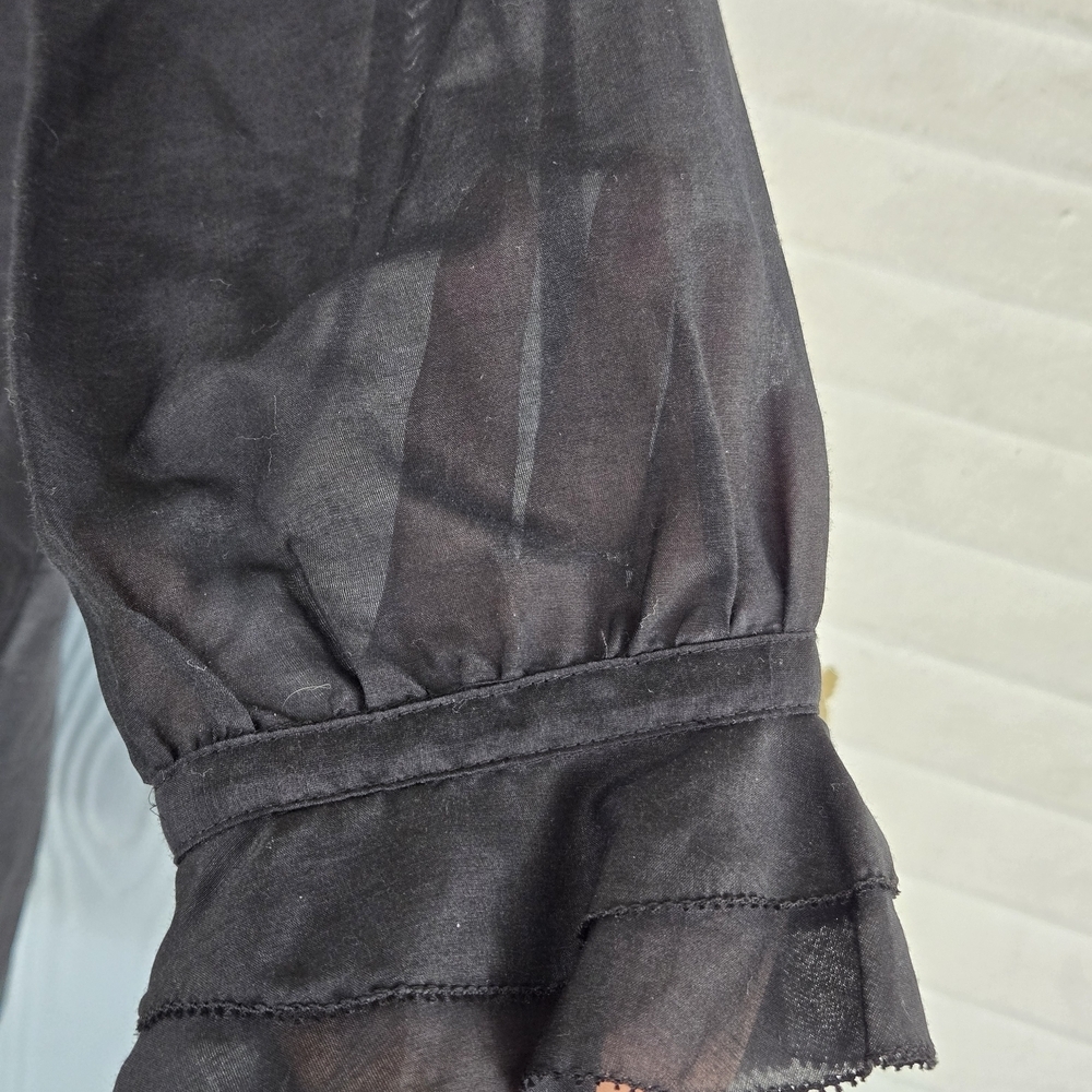 GAP Black Sheer Button-Front Blouse with Velvet Pintuck Detail - Picture 6 of 7
